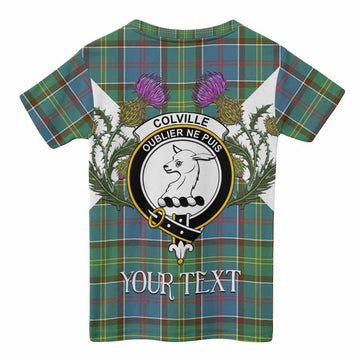 Colville Tartan Family Crest Kid T-shirt Scottish Burns Night Thistle Floral