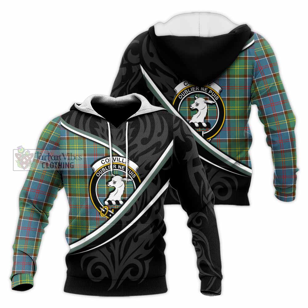 Colville Tartan Family Crest Knitted Hoodie Celtic Scottish Thistle Floral - Tartan Vibes Clothing