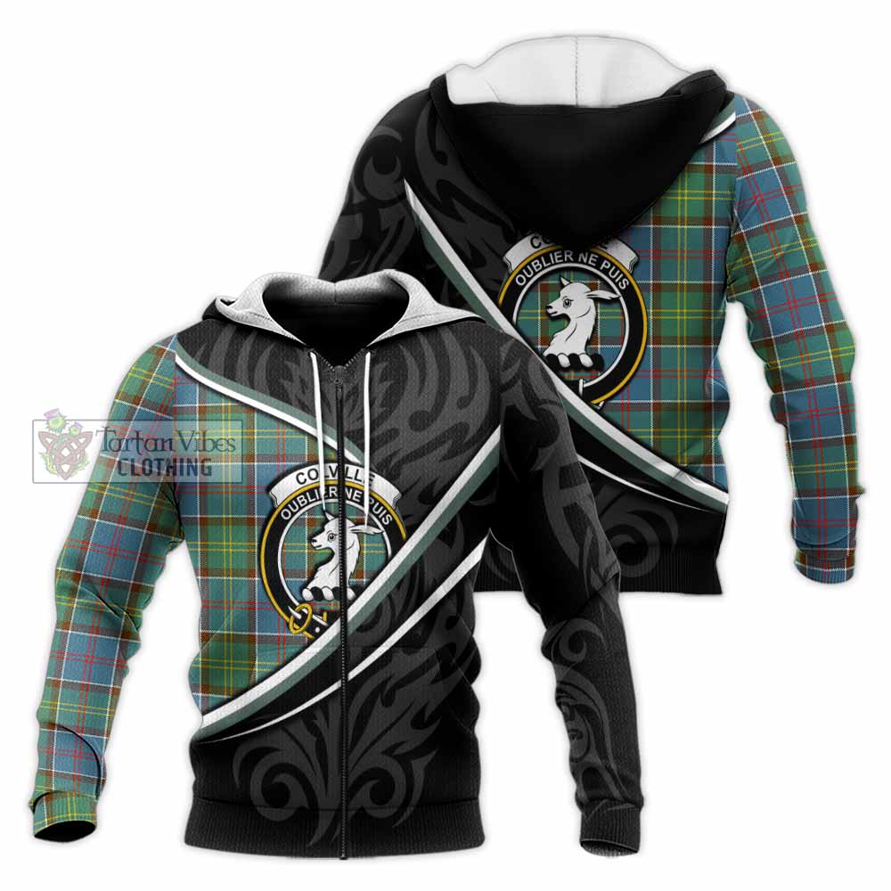 Colville Tartan Family Crest Knitted Hoodie Celtic Scottish Thistle Floral - Tartan Vibes Clothing