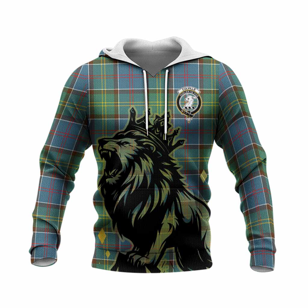 Colville Tartan Family Crest Knitted Hoodie Crowned Lion Roaring