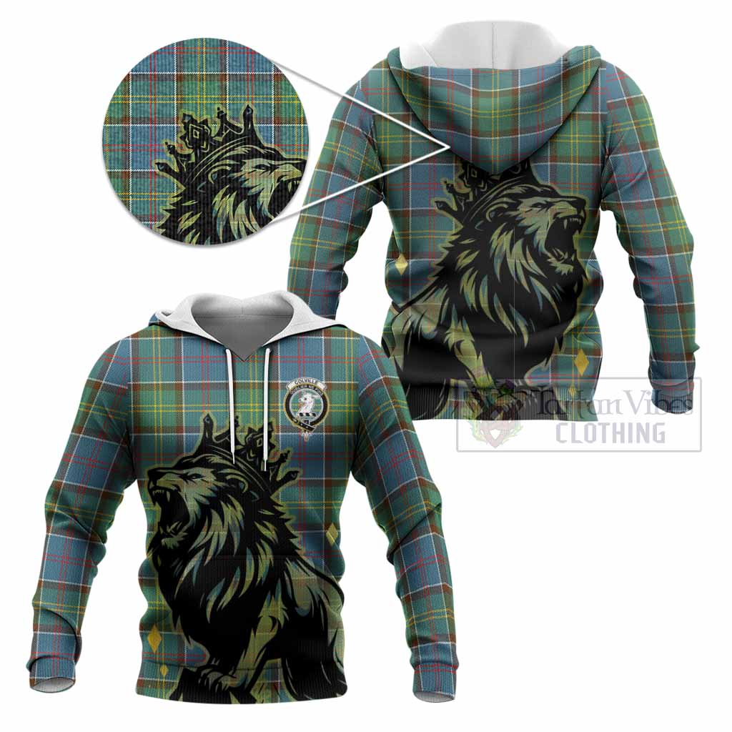 Colville Tartan Family Crest Knitted Hoodie Crowned Lion Roaring