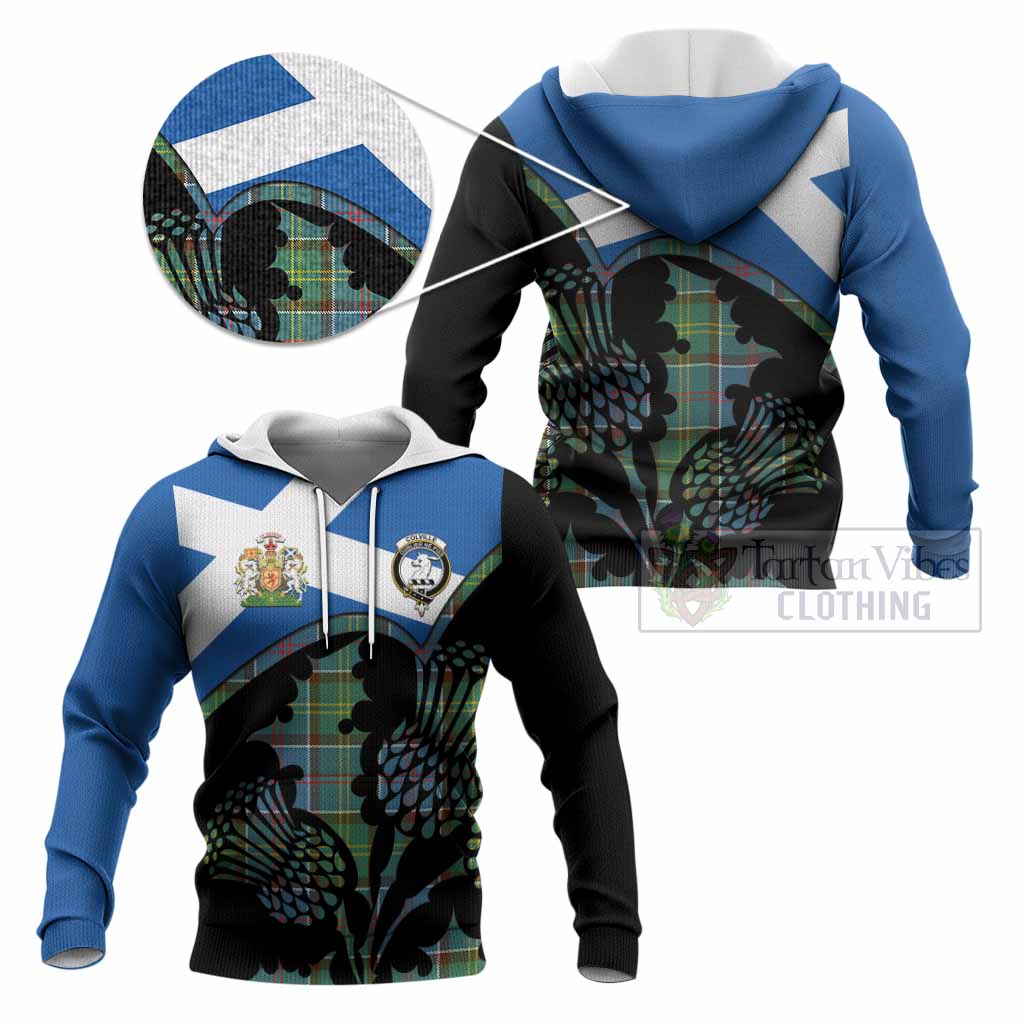Colville Tartan Family Crest Knitted Hoodie Scotland Thistle Floral Flag Style