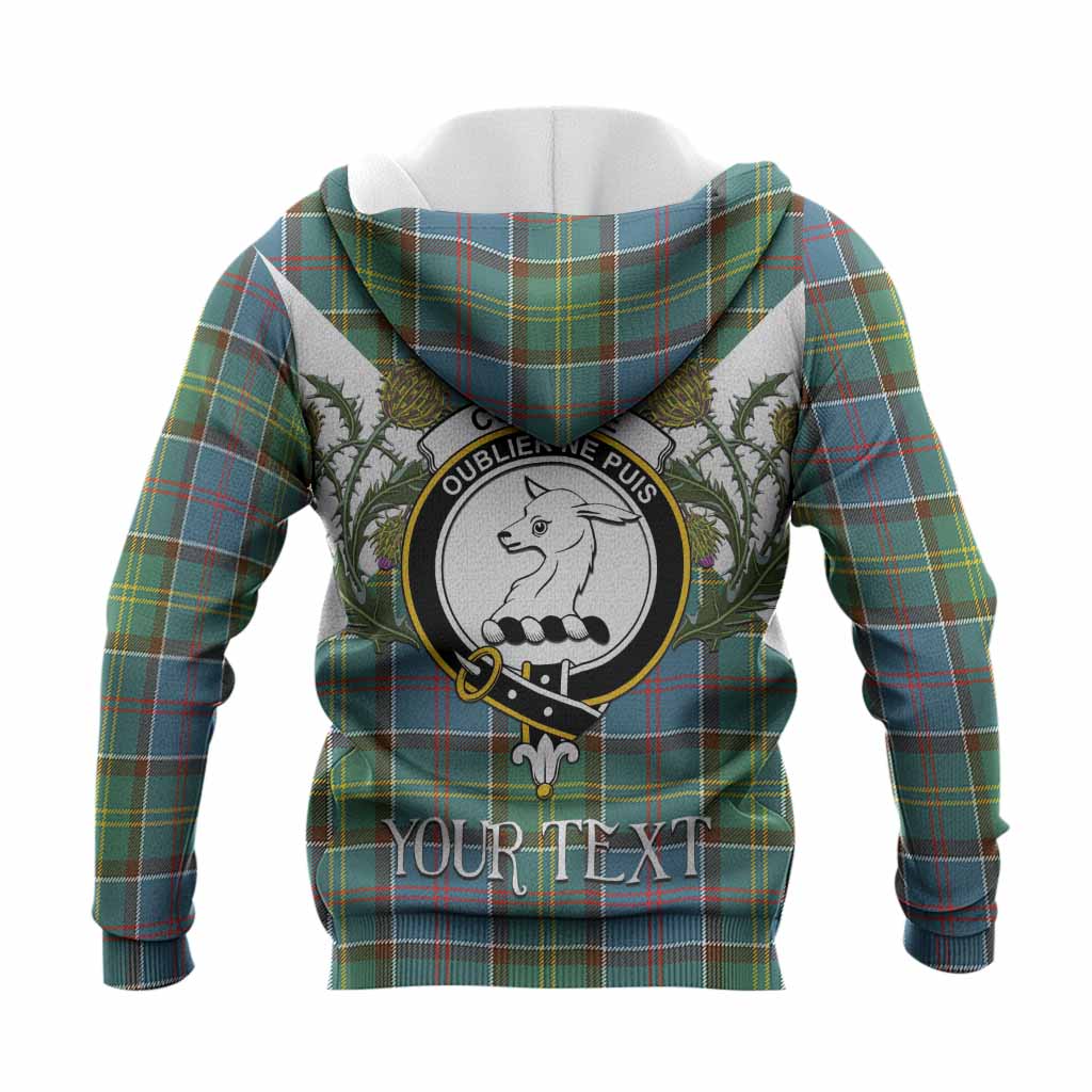 Colville Tartan Family Crest Knitted Hoodie Scottish Burns Night Thistle Floral