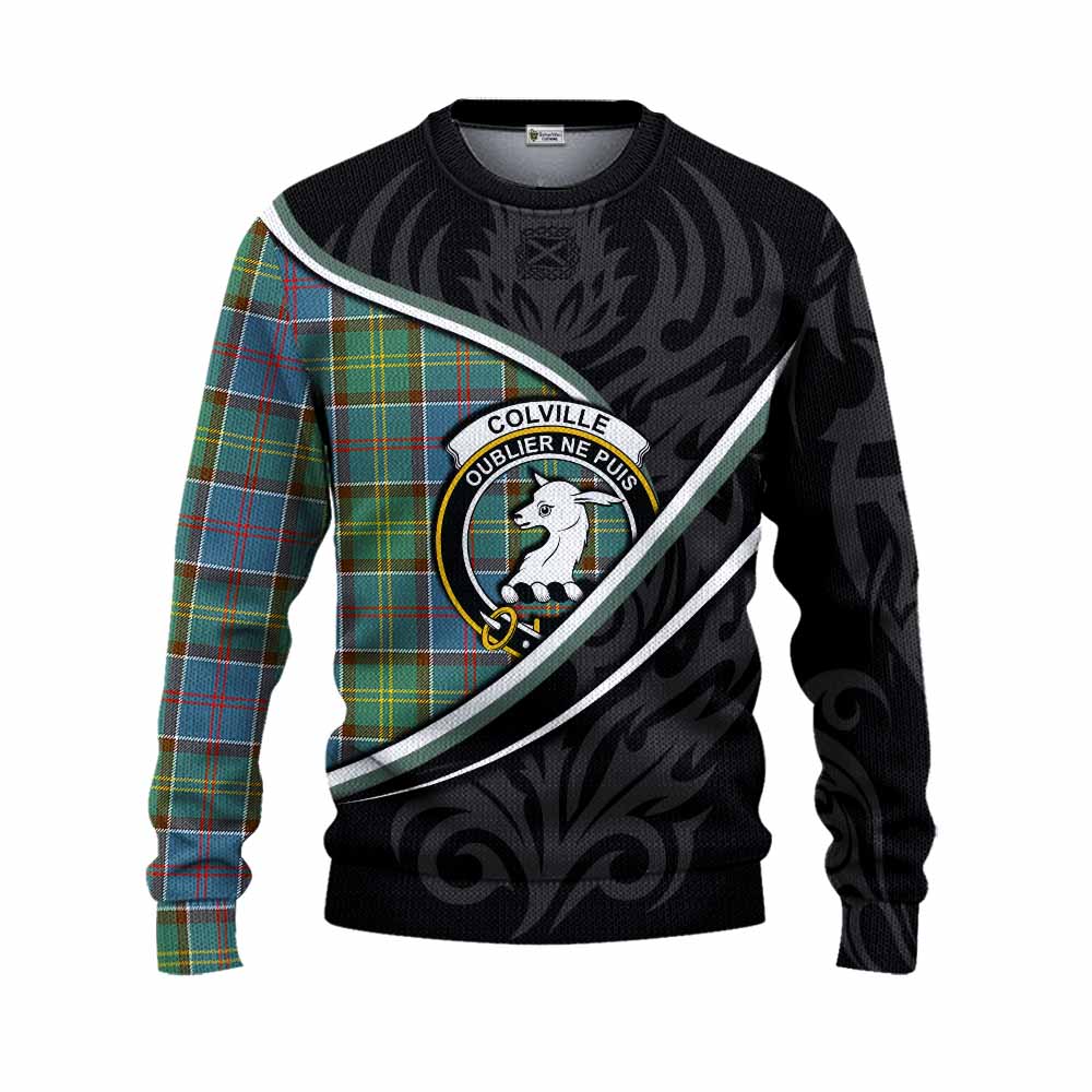 Colville Tartan Family Crest Knitted Sweater Celtic Scottish Thistle Floral - Tartan Vibes Clothing