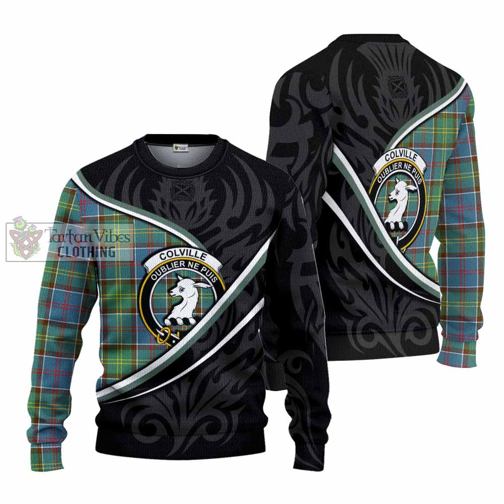 Colville Tartan Family Crest Knitted Sweater Celtic Scottish Thistle Floral - Tartan Vibes Clothing