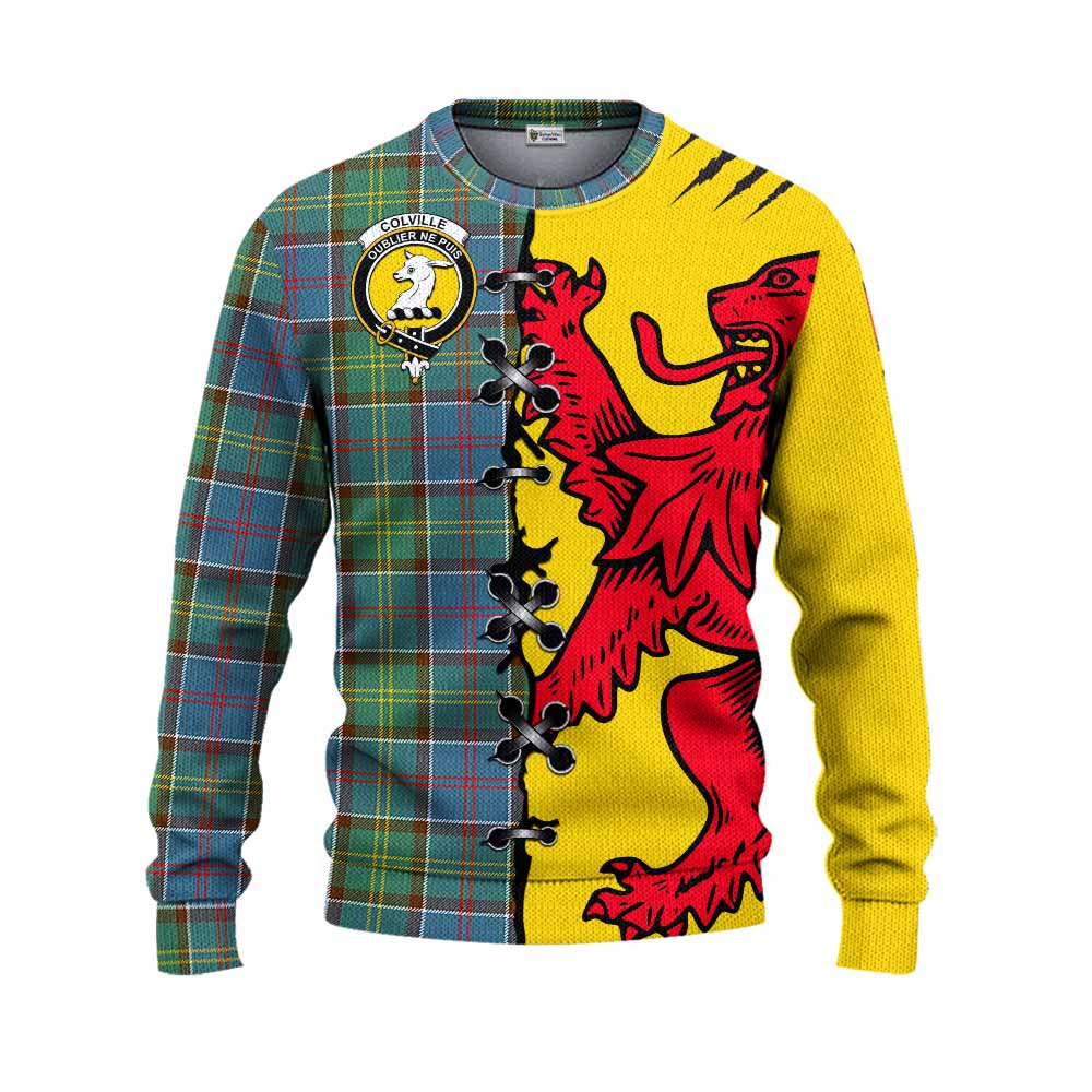 Colville Tartan Family Crest Knitted Sweater Lion Rampant Honor - Tartan Vibes Clothing