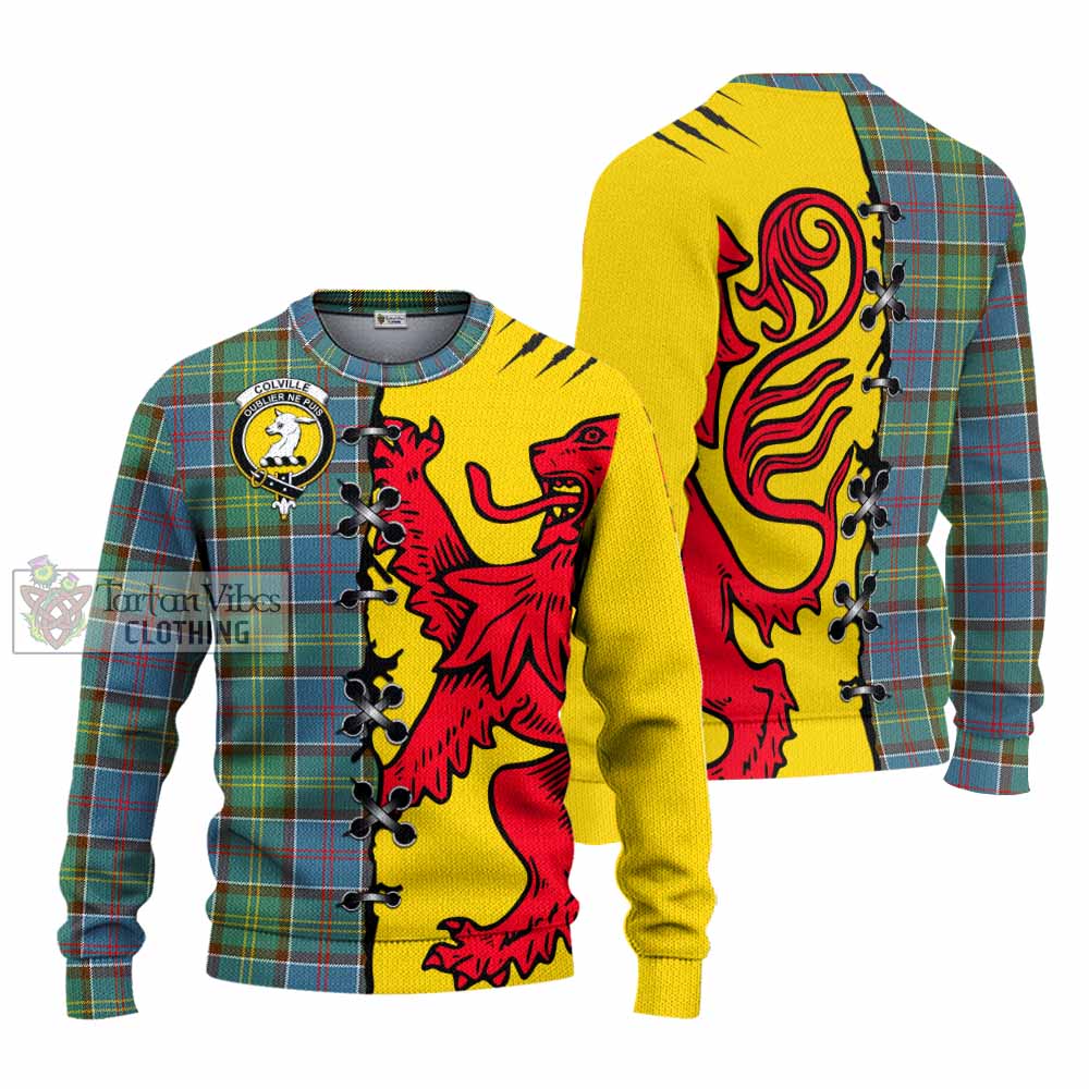 Colville Tartan Family Crest Knitted Sweater Lion Rampant Honor - Tartan Vibes Clothing