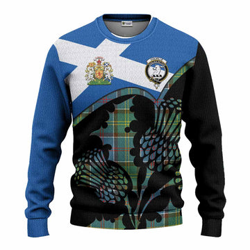 Colville Tartan Family Crest Knitted Sweater Scotland Thistle Floral Flag Style