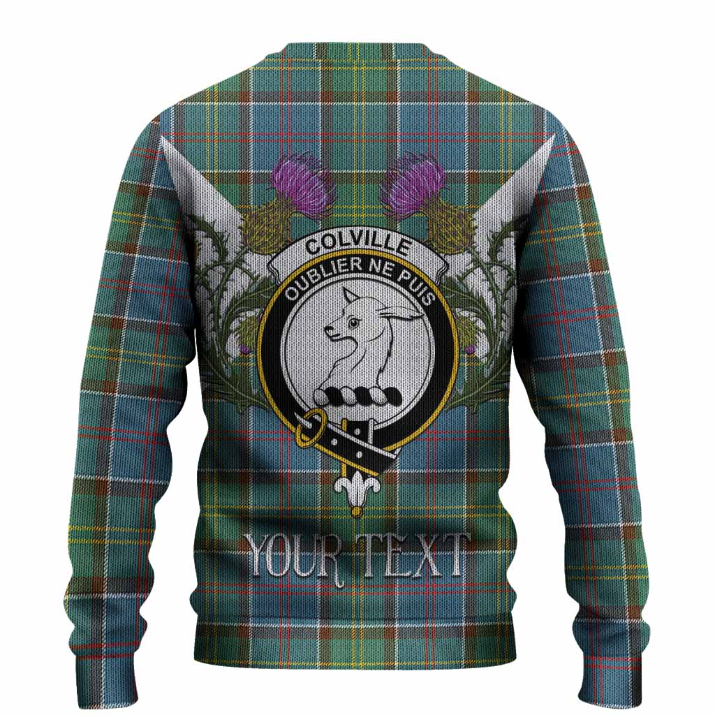 Colville Tartan Family Crest Knitted Sweater Scottish Burns Night Thistle Floral
