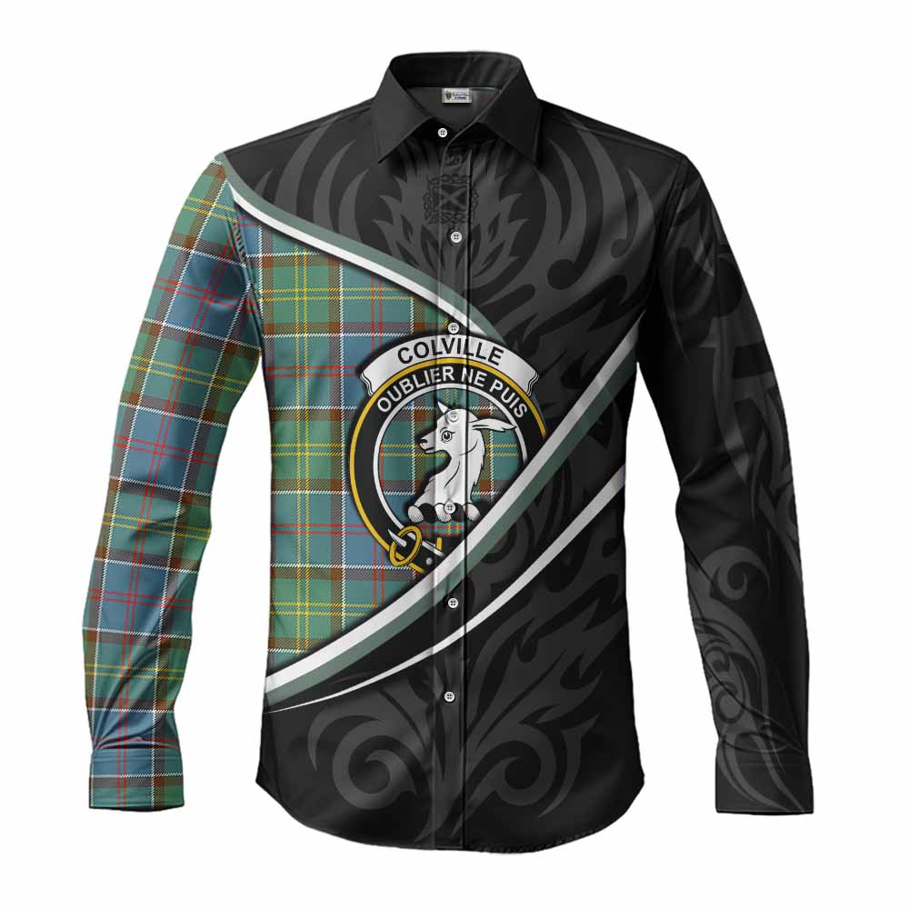 Colville Tartan Family Crest Long Sleeve Button Shirts Celtic Scottish Thistle Floral - Tartan Vibes Clothing