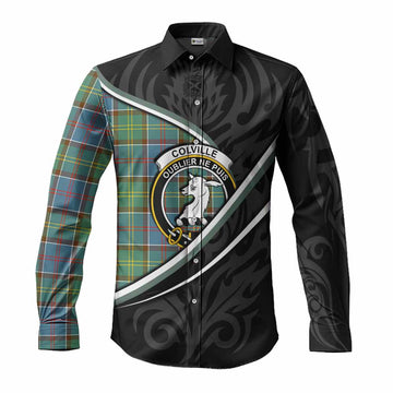 Colville Tartan Family Crest Long Sleeve Button Shirts Celtic Scottish Thistle Floral