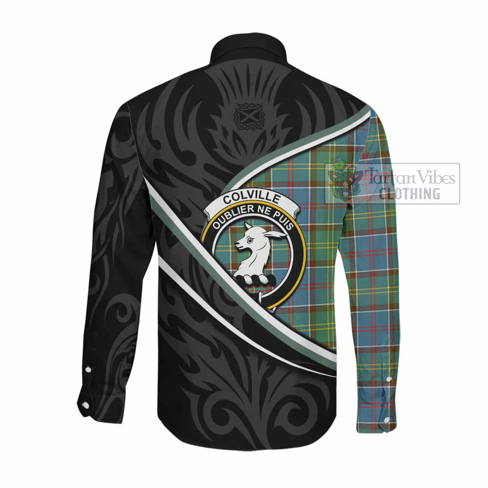 Colville Tartan Family Crest Long Sleeve Button Shirts Celtic Scottish Thistle Floral - Tartan Vibes Clothing