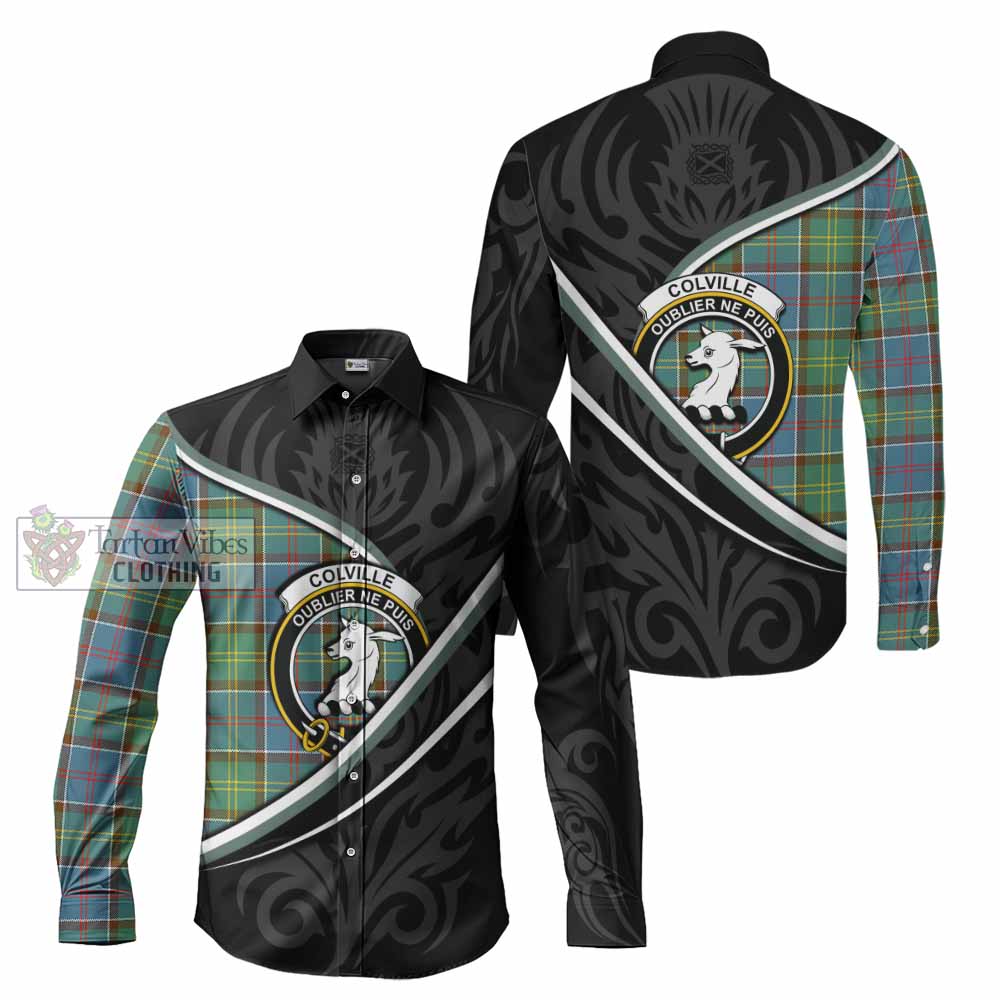 Colville Tartan Family Crest Long Sleeve Button Shirts Celtic Scottish Thistle Floral - Tartan Vibes Clothing