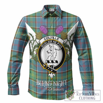 Colville Tartan Family Crest Long Sleeve Button Shirts Scottish Burns Night Thistle Floral