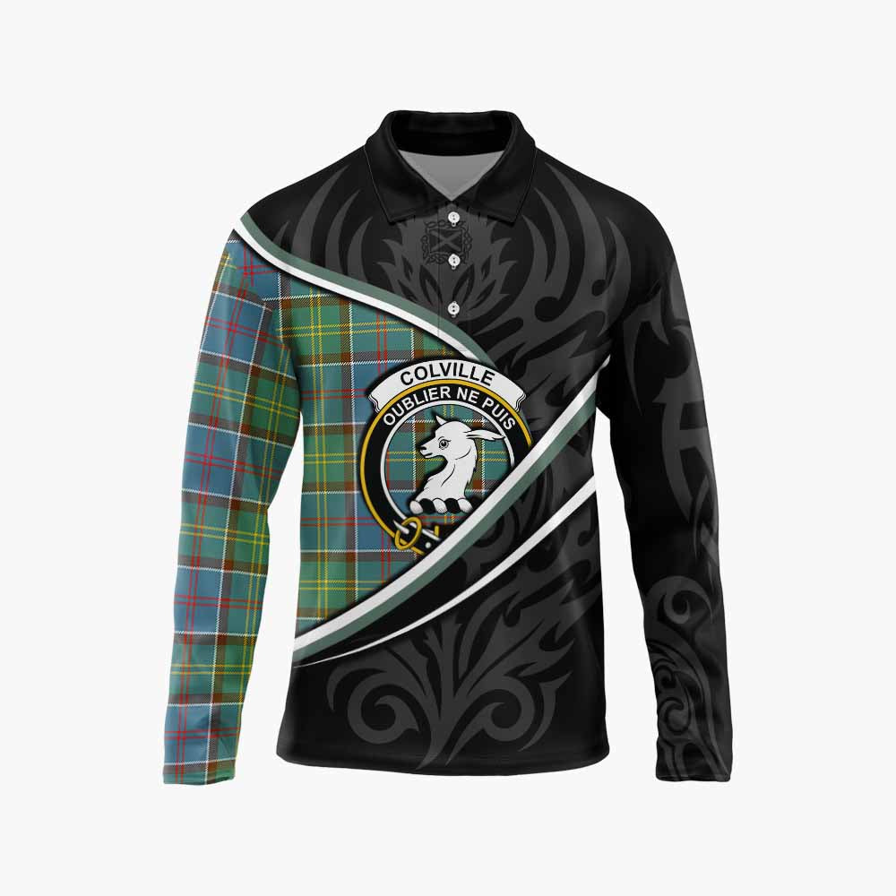 Colville Tartan Family Crest Long Sleeve Polo Shirt Celtic Scottish Thistle Floral - Tartan Vibes Clothing