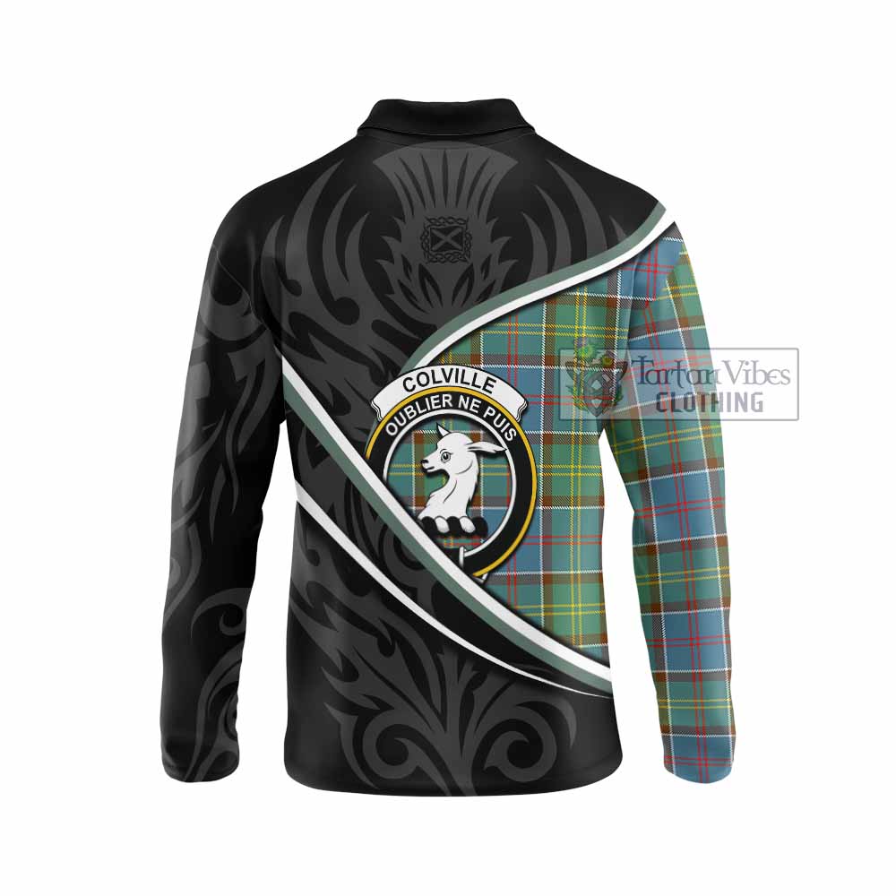Colville Tartan Family Crest Long Sleeve Polo Shirt Celtic Scottish Thistle Floral - Tartan Vibes Clothing