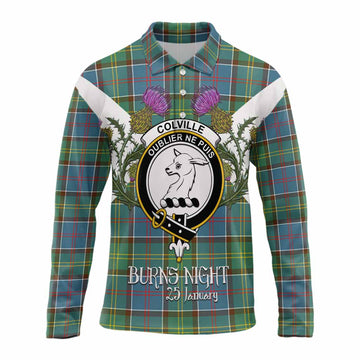 Colville Tartan Family Crest Long Sleeve Polo Shirt Scottish Burns Night Thistle Floral
