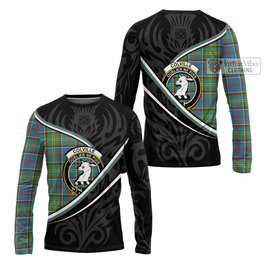 Colville Tartan Family Crest Long Sleeve T-Shirt Celtic Scottish Thistle Floral - Tartan Vibes Clothing