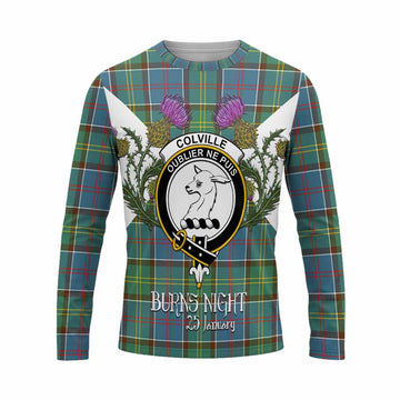 Colville Tartan Family Crest Long Sleeve T-Shirt Scottish Burns Night Thistle Floral