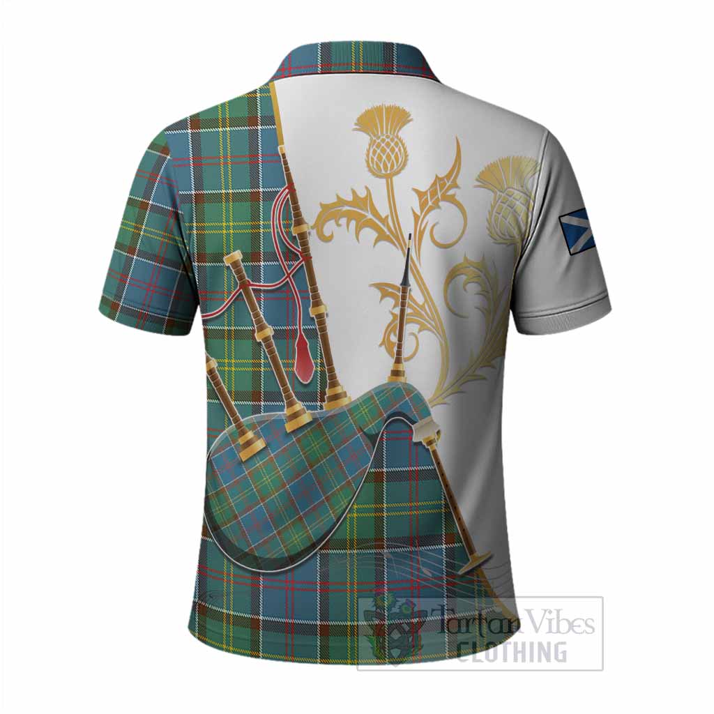 Colville Tartan Family Crest Polo Shirt Bagpipes with Scottish Thistle
