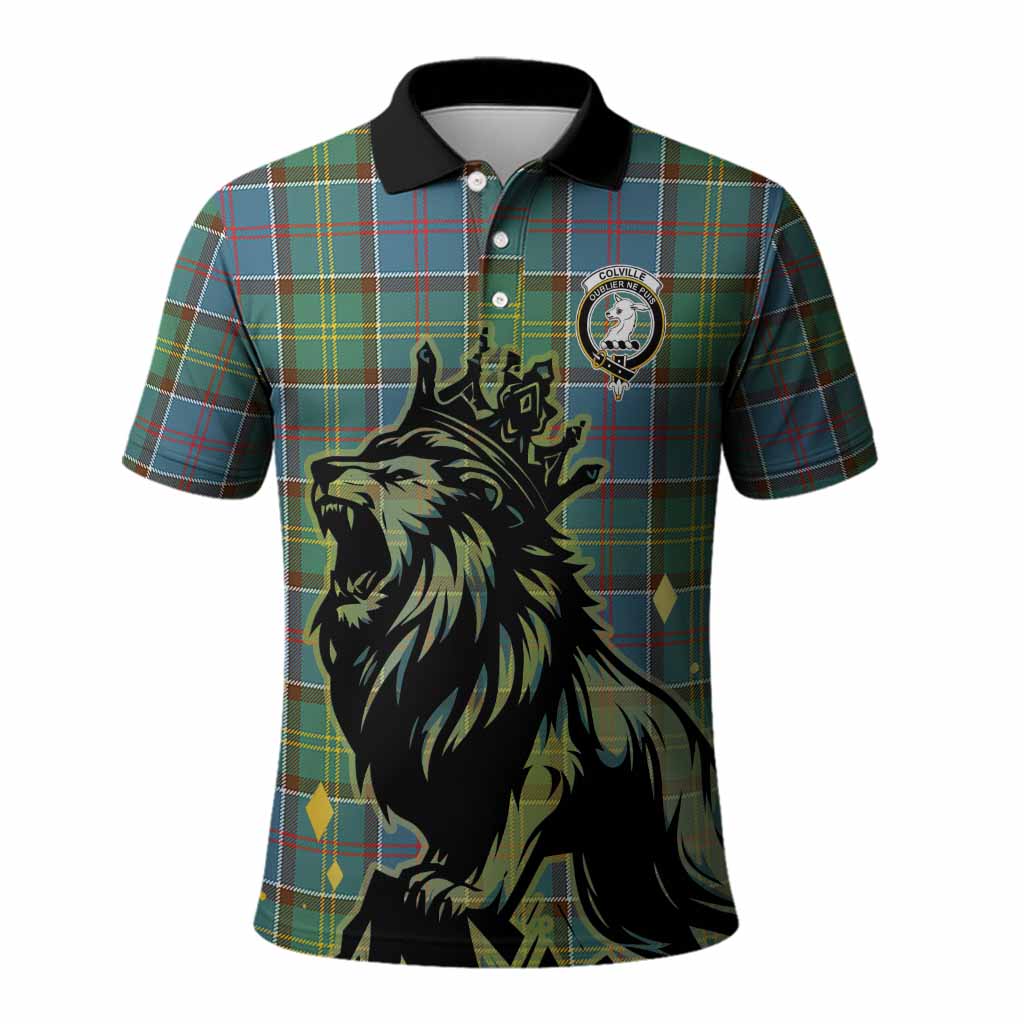 Colville Tartan Family Crest Polo Shirt Crowned Lion Roaring