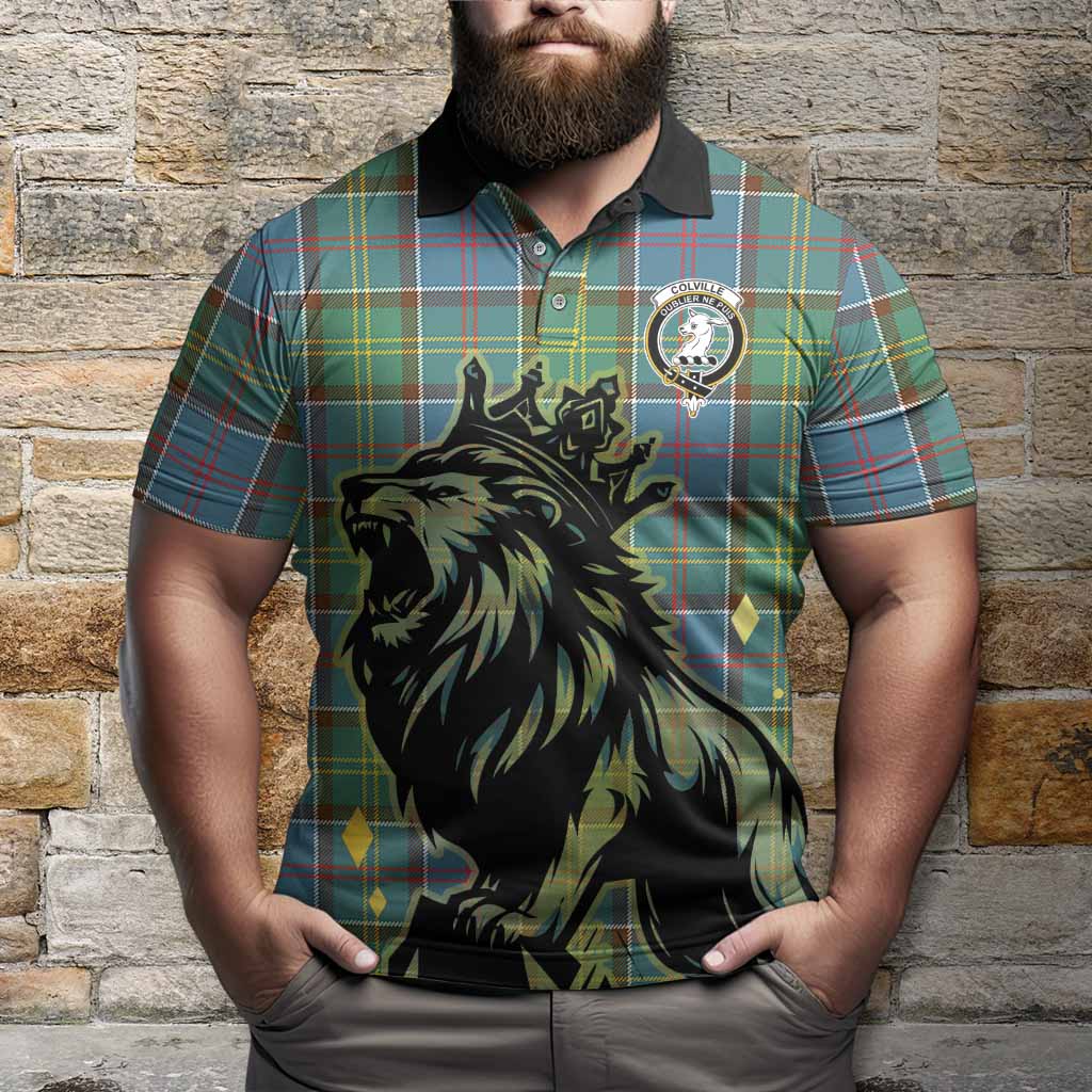 Colville Tartan Family Crest Polo Shirt Crowned Lion Roaring