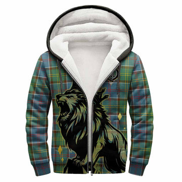 Colville Tartan Family Crest Sherpa Hoodie Crowned Lion Roaring