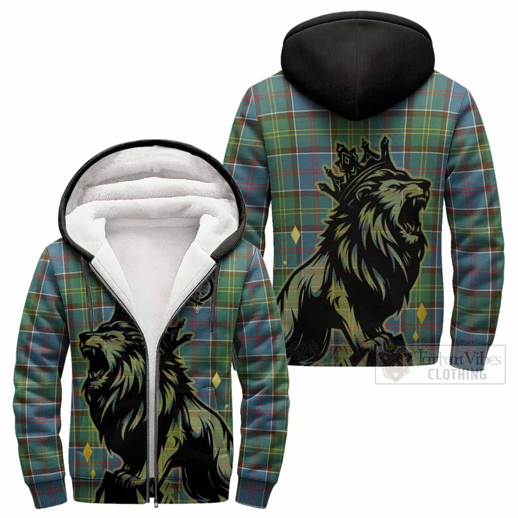 Colville Tartan Family Crest Sherpa Hoodie Crowned Lion Roaring