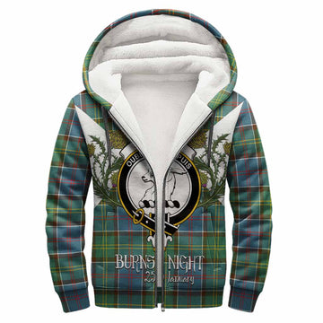 Colville Tartan Family Crest Sherpa Hoodie Scottish Burns Night Thistle Floral