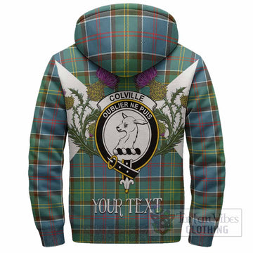 Colville Tartan Family Crest Sherpa Hoodie Scottish Burns Night Thistle Floral