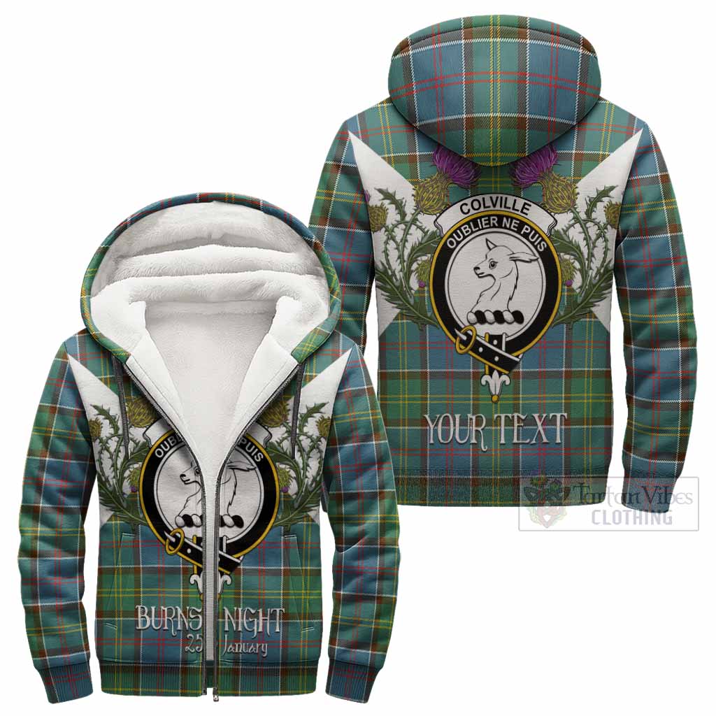 Colville Tartan Family Crest Sherpa Hoodie Scottish Burns Night Thistle Floral