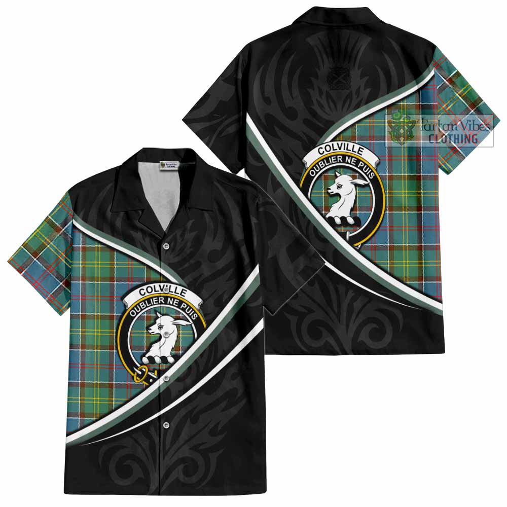 Colville Tartan Family Crest Short Sleeve Button Shirt Celtic Scottish Thistle Floral - Tartan Vibes Clothing