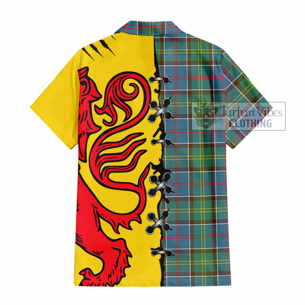 Colville Tartan Family Crest Short Sleeve Button Shirt Lion Rampant Honor - Tartan Vibes Clothing