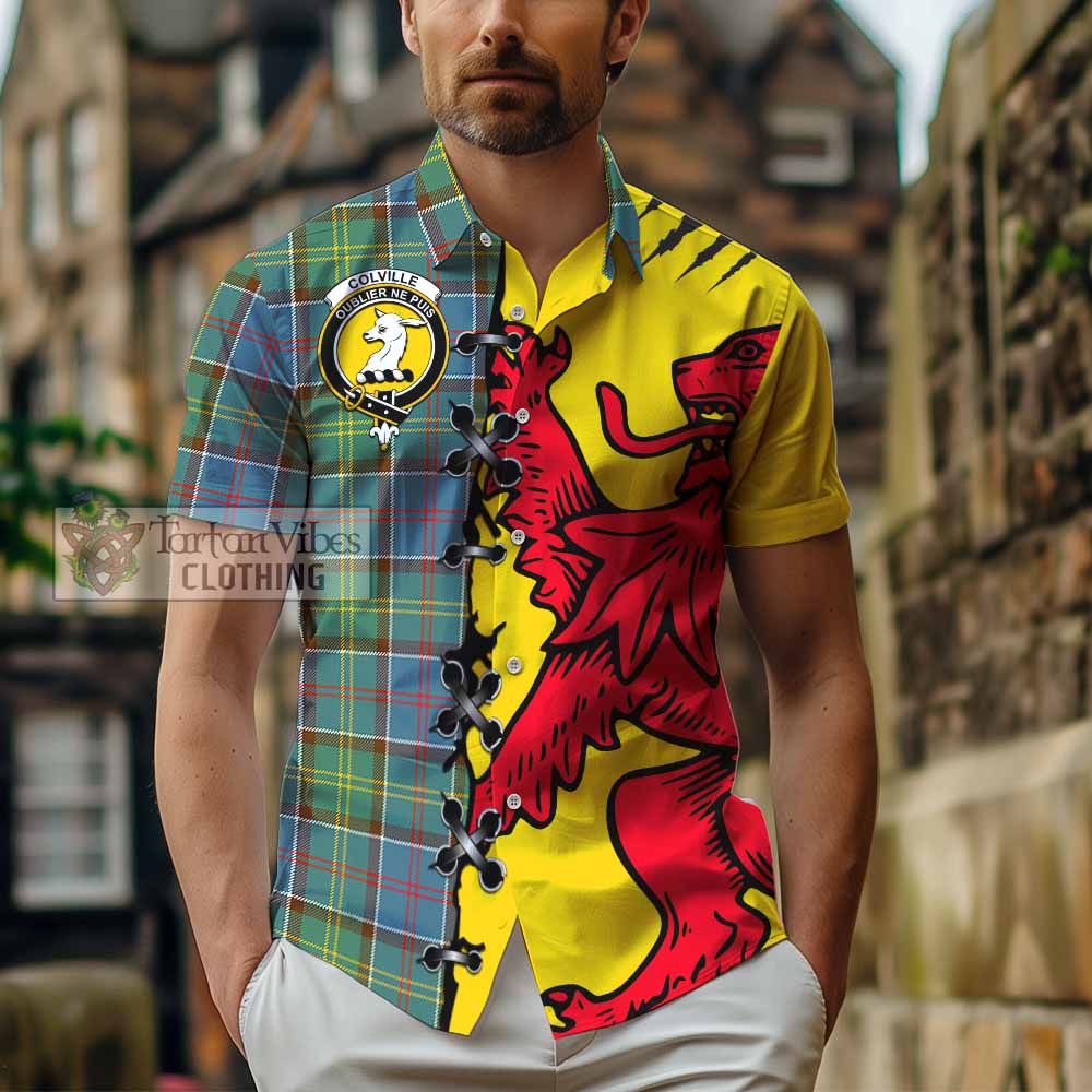 Colville Tartan Family Crest Short Sleeve Button Shirt Lion Rampant Honor - Tartan Vibes Clothing