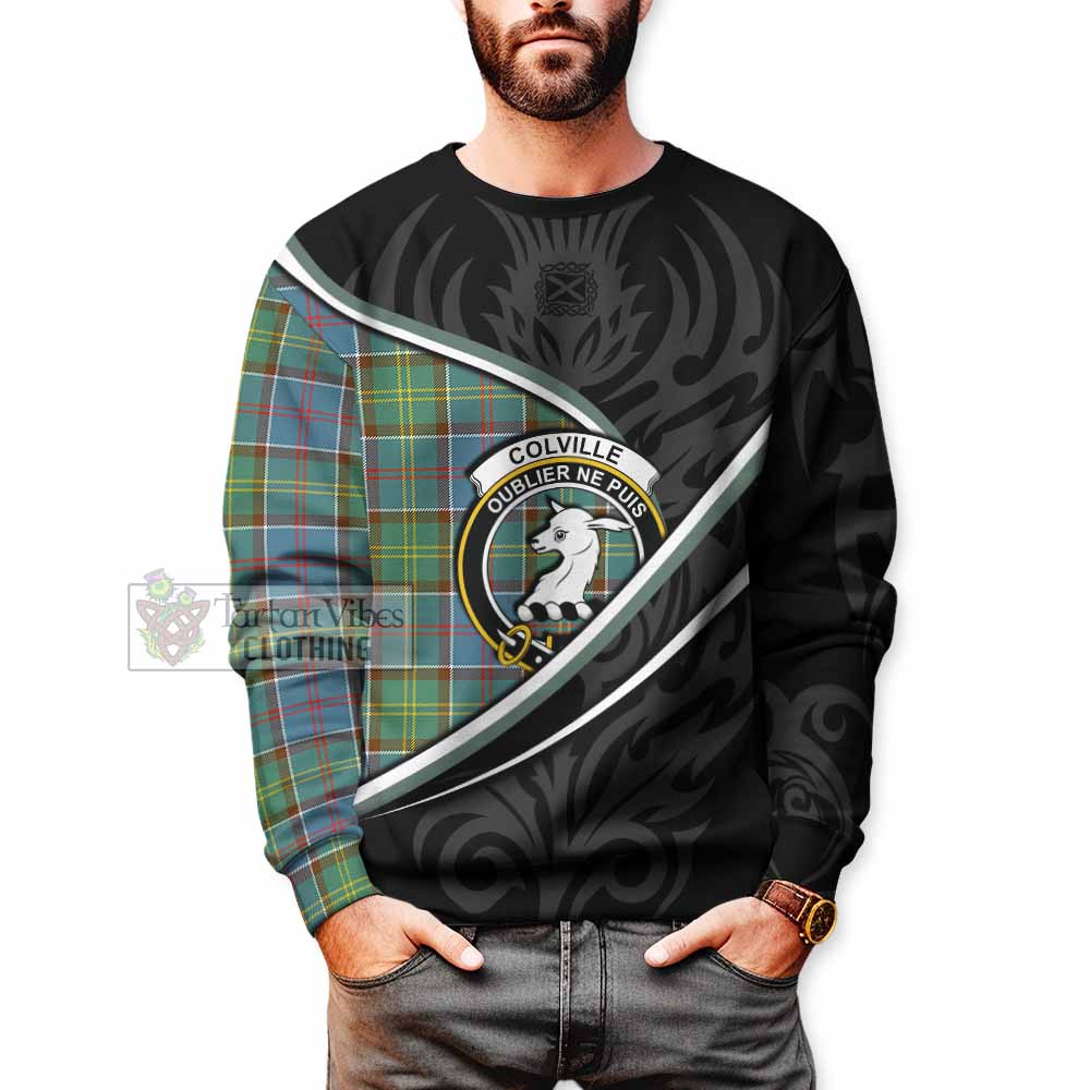 Colville Tartan Family Crest Sweatshirt Celtic Scottish Thistle Floral - Tartan Vibes Clothing