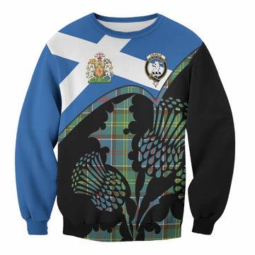 Colville Tartan Family Crest Sweatshirt Scotland Thistle Floral Flag Style