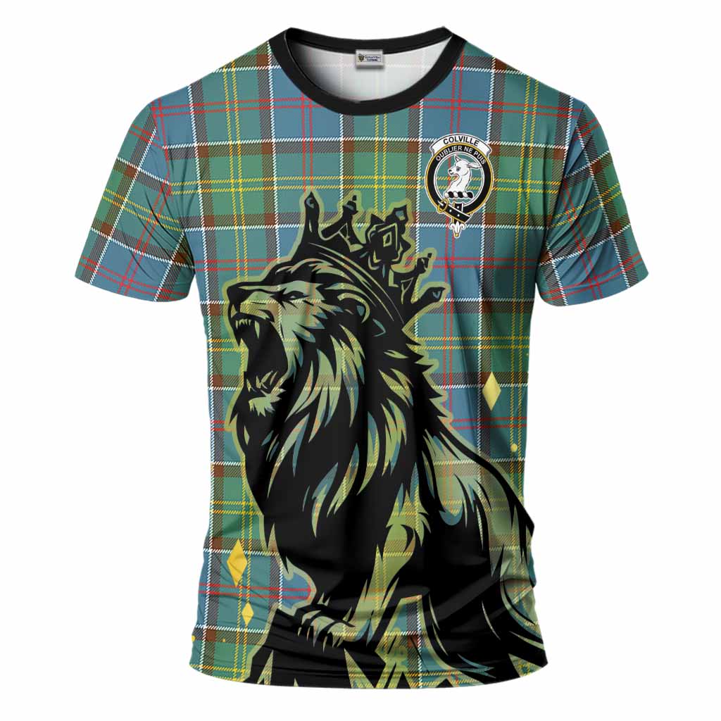 Colville Tartan Family Crest T-Shirt Crowned Lion Roaring