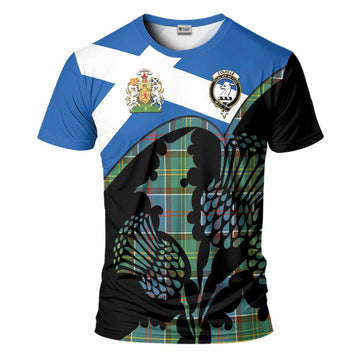 Colville Tartan Family Crest T-Shirt Scotland Thistle Floral Flag Style