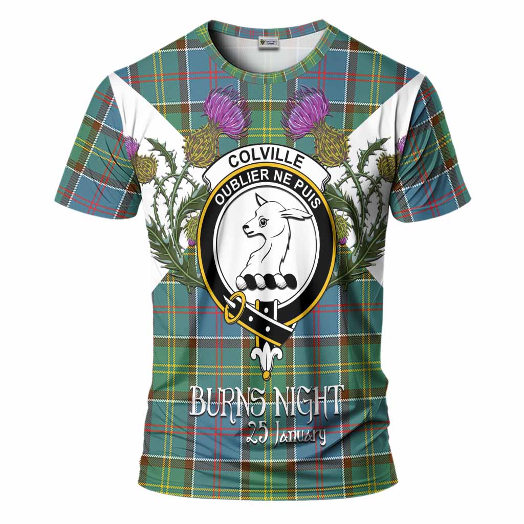 Colville Tartan Family Crest T-Shirt Scottish Burns Night Thistle Floral