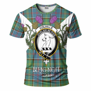 Colville Tartan Family Crest T-Shirt Scottish Burns Night Thistle Floral
