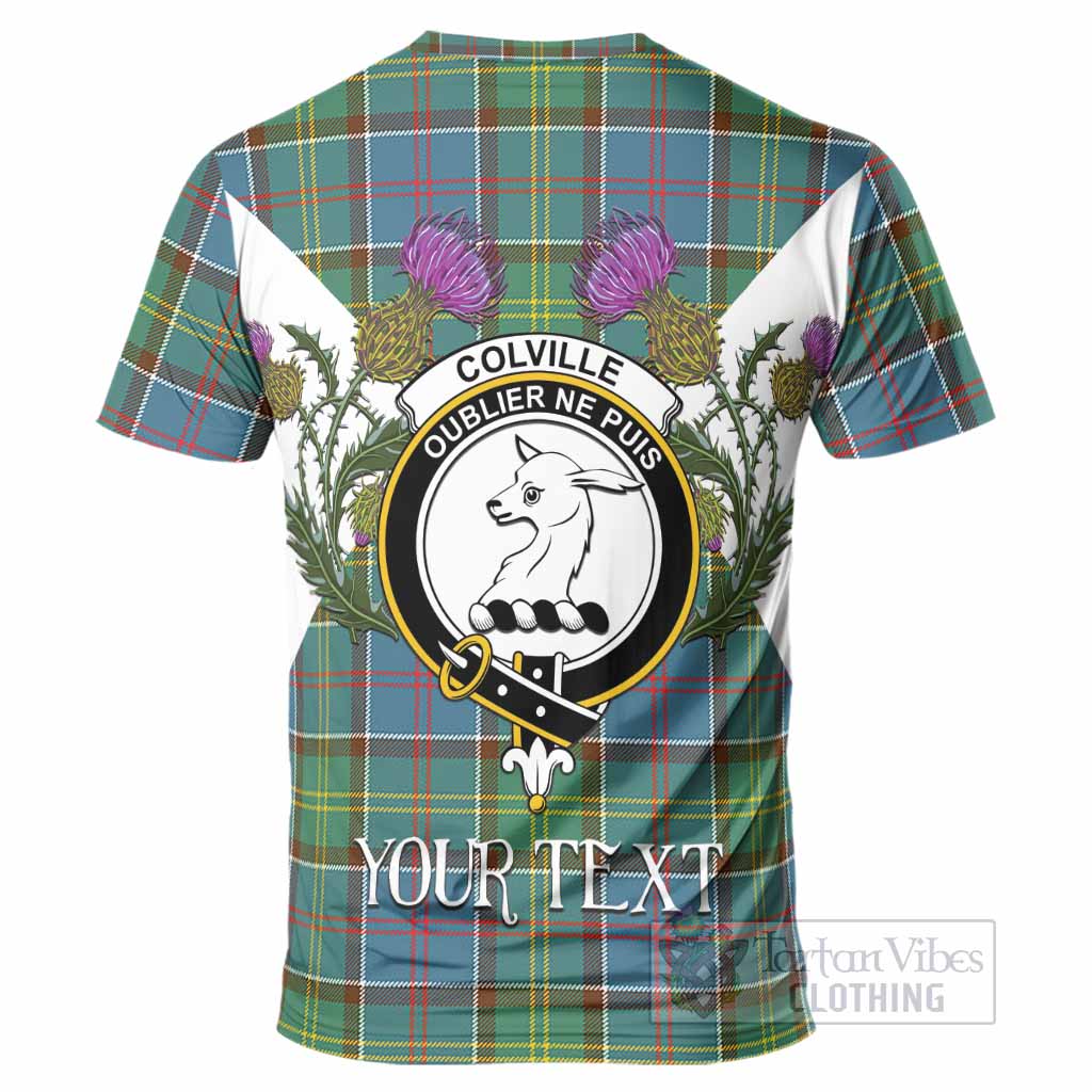 Colville Tartan Family Crest T-Shirt Scottish Burns Night Thistle Floral