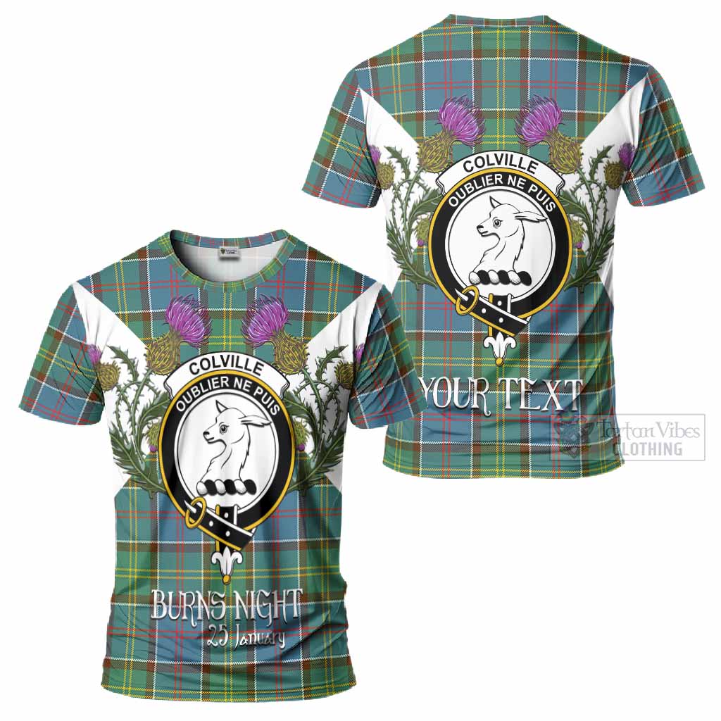 Colville Tartan Family Crest T-Shirt Scottish Burns Night Thistle Floral
