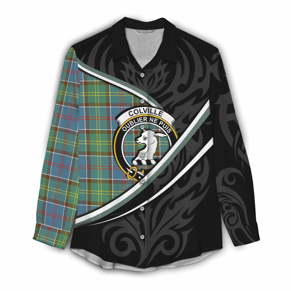 Colville Tartan Family Crest Women Casual Shirt Celtic Scottish Thistle Floral - Tartan Vibes Clothing