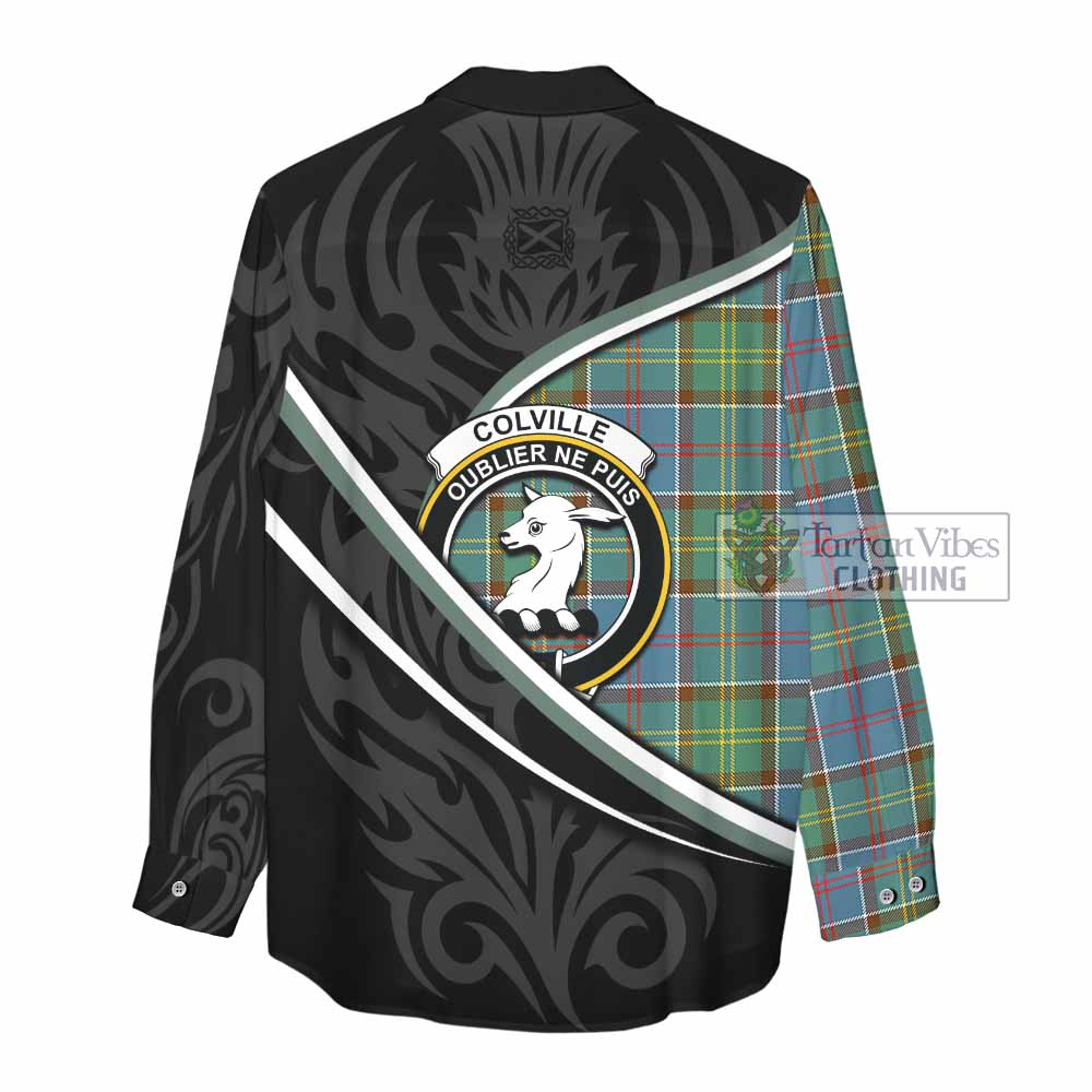 Colville Tartan Family Crest Women Casual Shirt Celtic Scottish Thistle Floral - Tartan Vibes Clothing