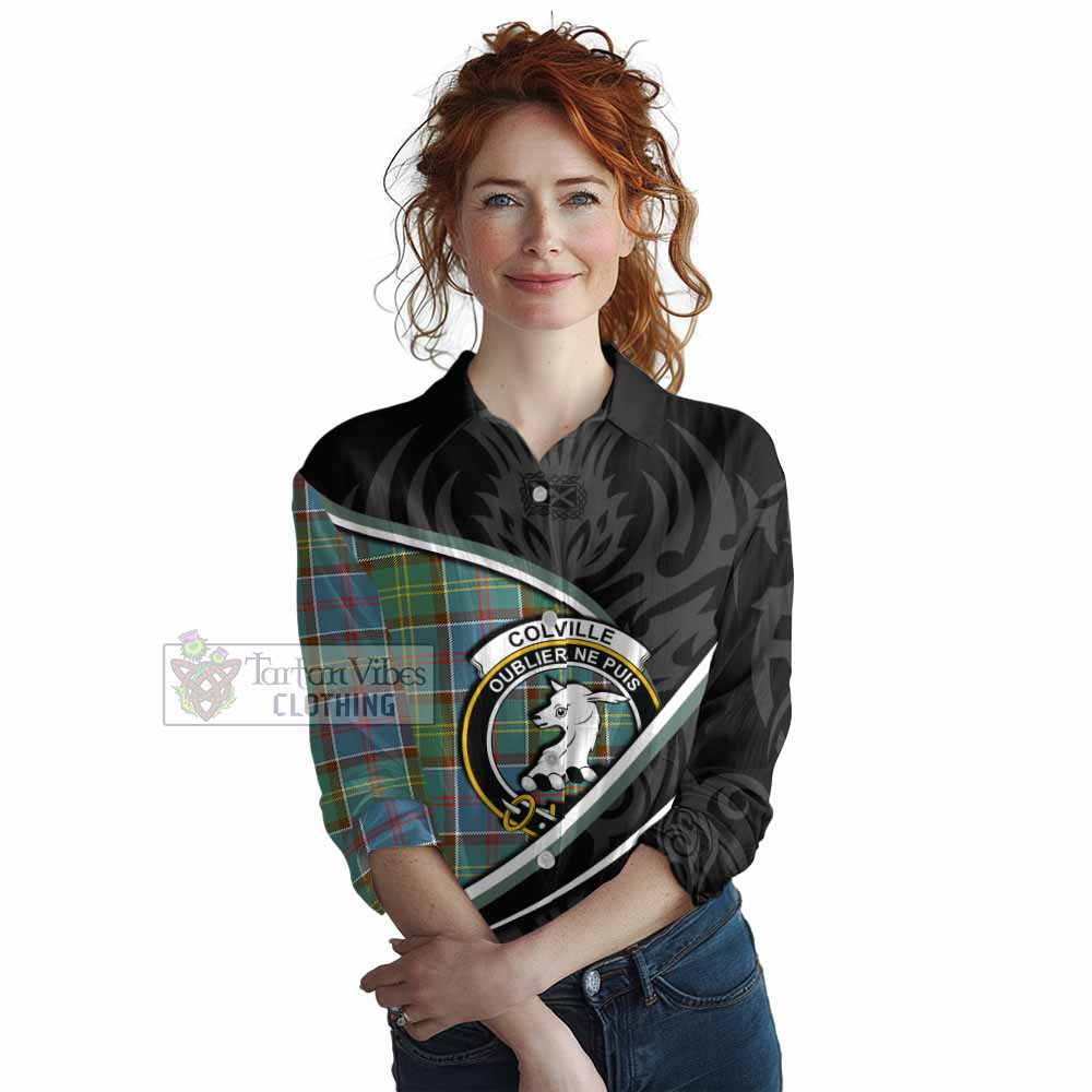 Colville Tartan Family Crest Women Casual Shirt Celtic Scottish Thistle Floral - Tartan Vibes Clothing