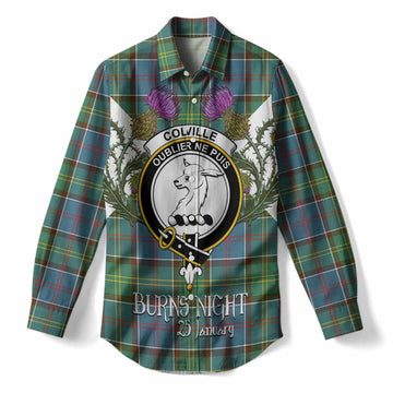 Colville Tartan Family Crest Women Casual Shirt Scottish Burns Night Thistle Floral