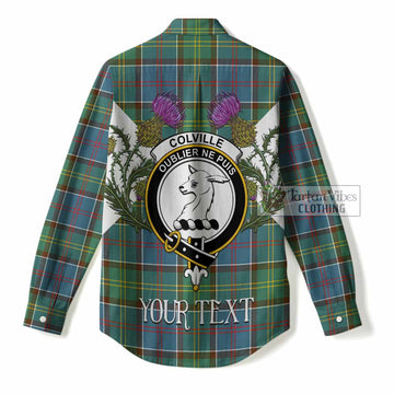 Colville Tartan Family Crest Women Casual Shirt Scottish Burns Night Thistle Floral
