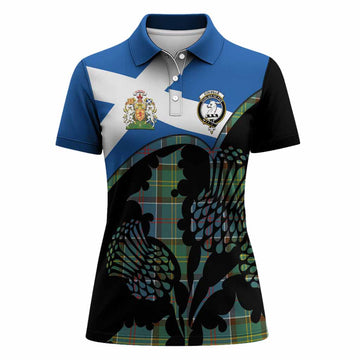 Colville Tartan Family Crest Women Polo Shirt Scotland Thistle Floral Flag Style
