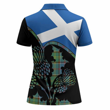 Colville Tartan Family Crest Women Polo Shirt Scotland Thistle Floral Flag Style