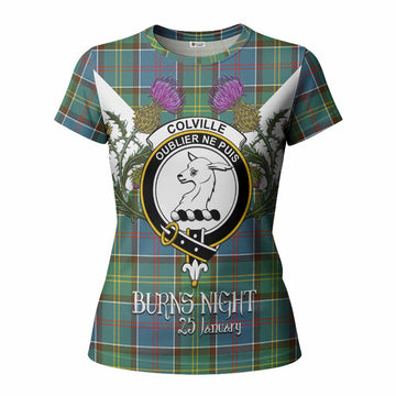 Colville Tartan Family Crest Women T shirt Scottish Burns Night Thistle Floral
